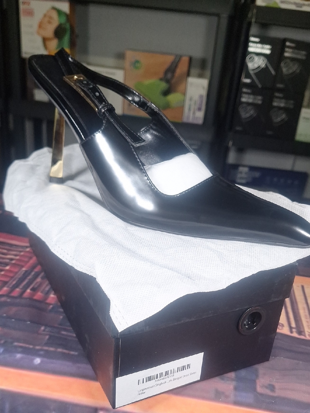 Black Slingback Pointed Toe High Heel Pumps